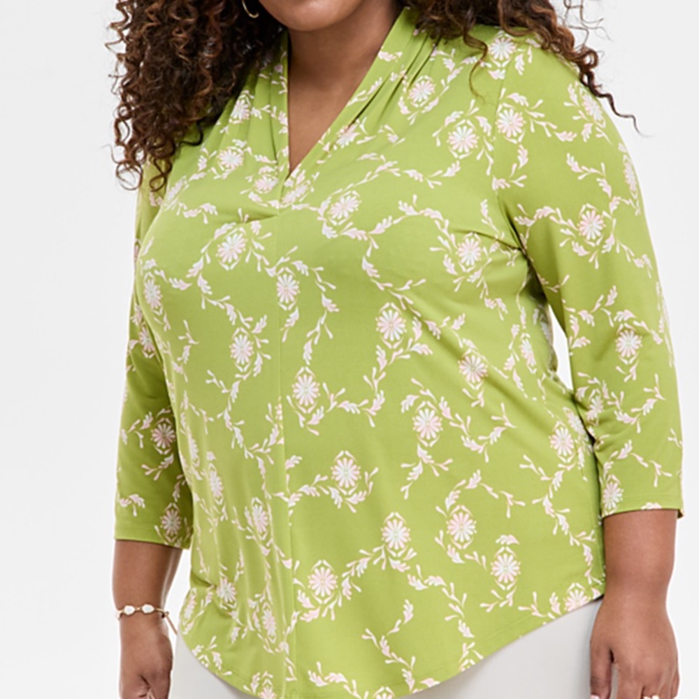 JM Collection Lime Green Floral Blouse